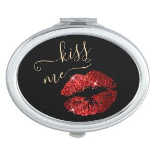 Kiss Me - Red Glitter Lips Compact Mirror