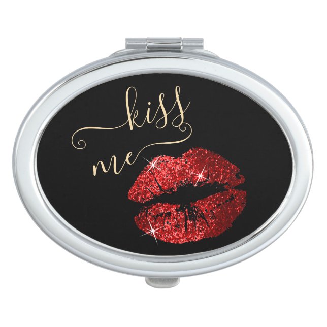 Kiss Me - Red Glitter Lips Compact Mirror (Front)