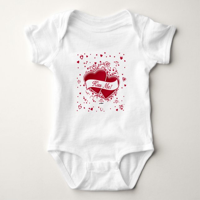 Kiss Me! Red Hearts Baby Bodysuit (Front)