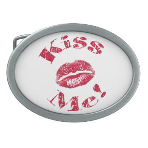 Kiss Me! Red Lips Oval Belt Buckle