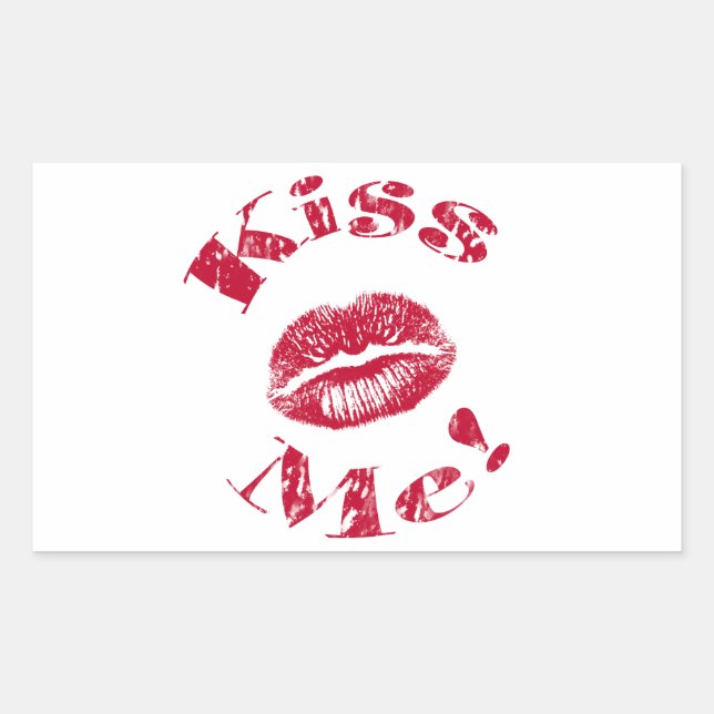 Kiss Me! Red Lips Rectangular Sticker (Front)