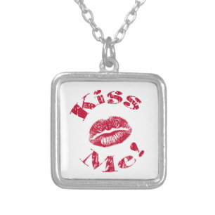 Kiss Me! Red Lips Silver Plated Necklace
