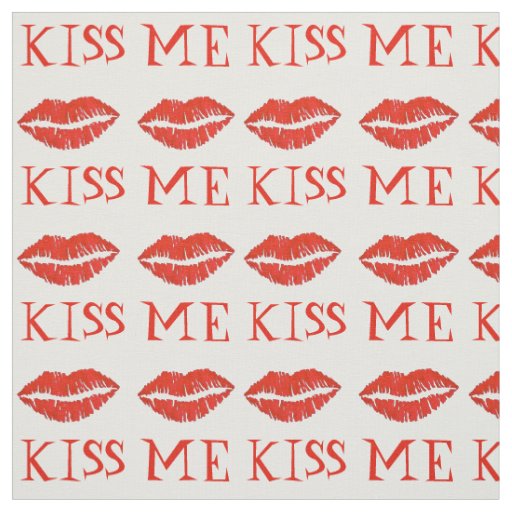 Kiss Me Red Lips Valentine's Day Lipstick Print Fabric