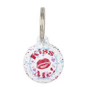 Kiss Me! Red Lips With Hearts Pet ID Tag