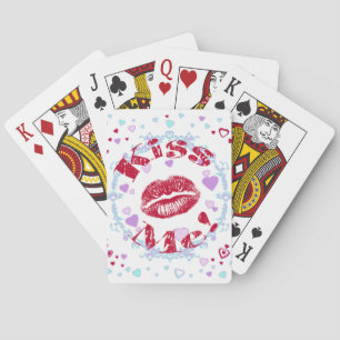 Kiss Me! Red Lips With Hearts Poker Cards