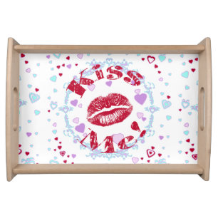 Kiss Me! Red Lips With Hearts Serving Tray
