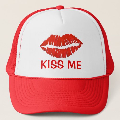 Kiss Me Red Lipstick Lips Love Valentines Day Trucker Hat