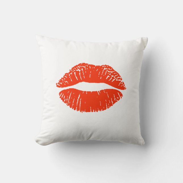Kiss Me Red Lipstick Print Pillow  Customize It! (Front)