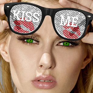 KISS ME retro Shades / Fun Party Sunglasses Silver