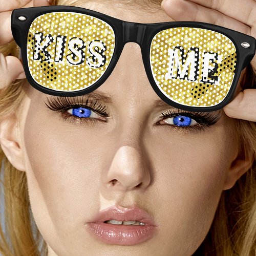 KISS ME retro Shades golden  Fun Party Sunglasses