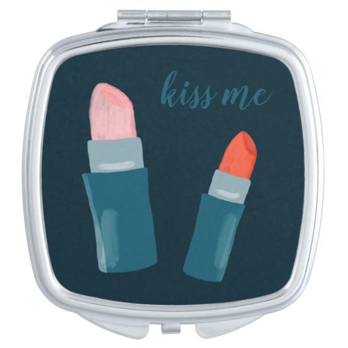 Kiss Me Two Lipsticks Pink Red Compact Mirror