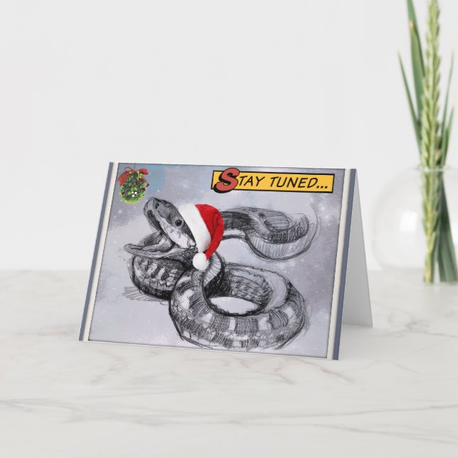 Kiss Me Under the Mistletoe Christmas Snake Holiday Card (Front)