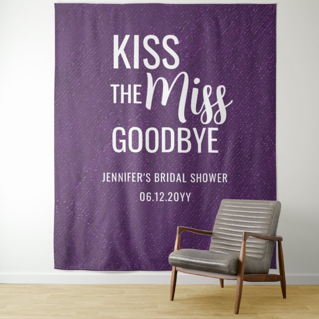 Kiss Miss Goodbye Purple Bridal Shower Backdrop (In Situ)