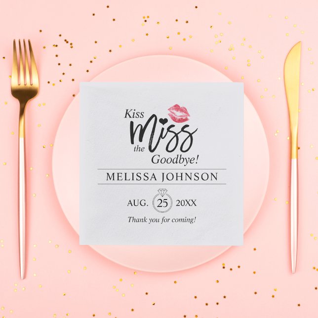 Kiss Miss Goodbye Ring Bridal Shower Bachelorette Napkins (Creator Uploaded)