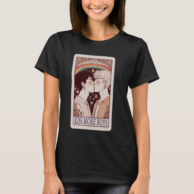 Kiss More Boys Gay Kissing for Gay Pride Month T-Shirt (Front)