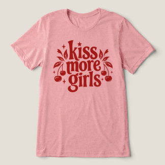 Kiss More Girls Retro Cherry Typography Tri-Blend Shirt