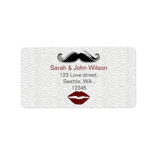 kiss mustache zebra stripe return address label (Front)