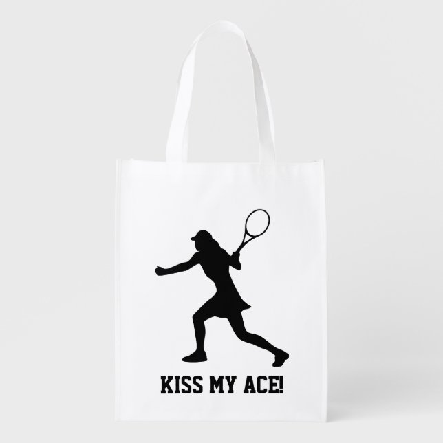 Kiss my ace funny female tennis silhouette bag (Front)