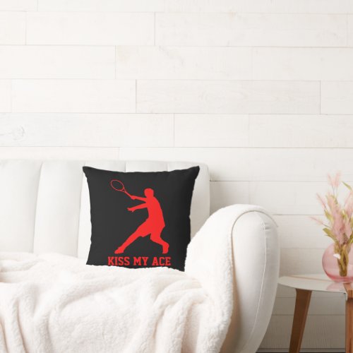 Kiss my ace funny tennis player silhouette custom throw pillow