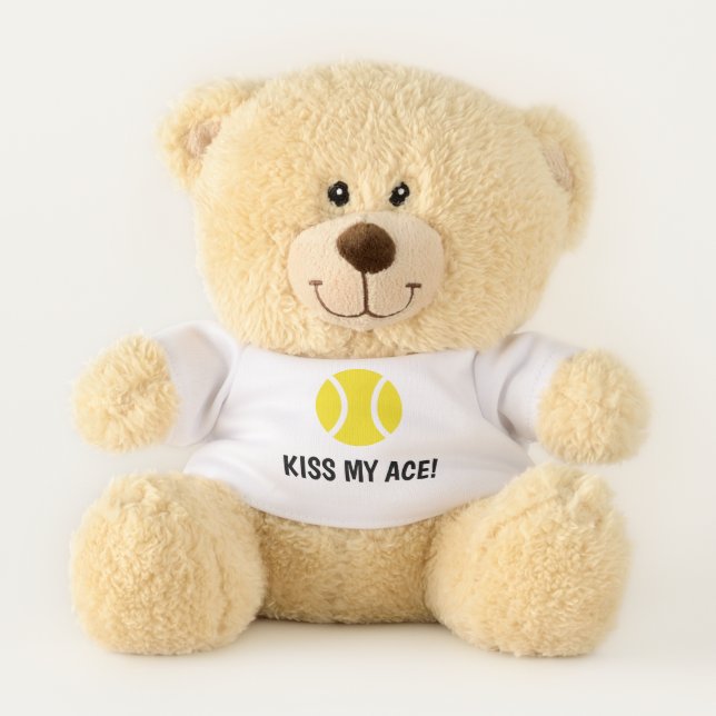Kiss my ace funny tennis teddy bear mascot (Front)