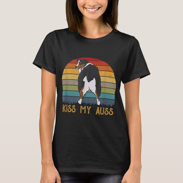 Kiss My Auss Funny Aussie Mom Aussie Owner Retro S T-Shirt (Front)
