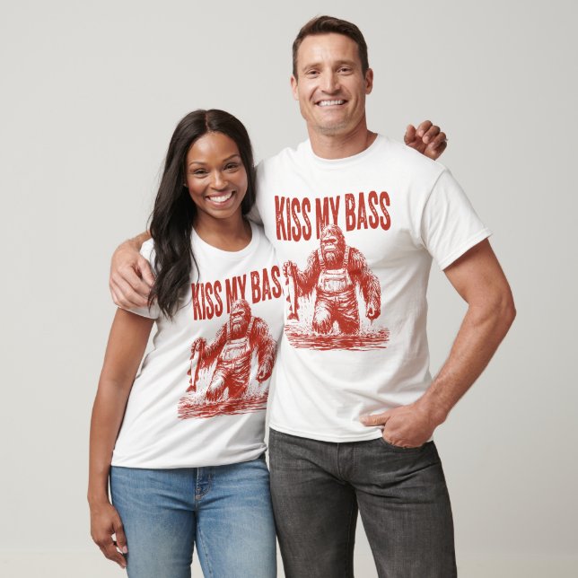 Kiss My Bass Bigfoot Fishing red T-Shirt (Unisex)