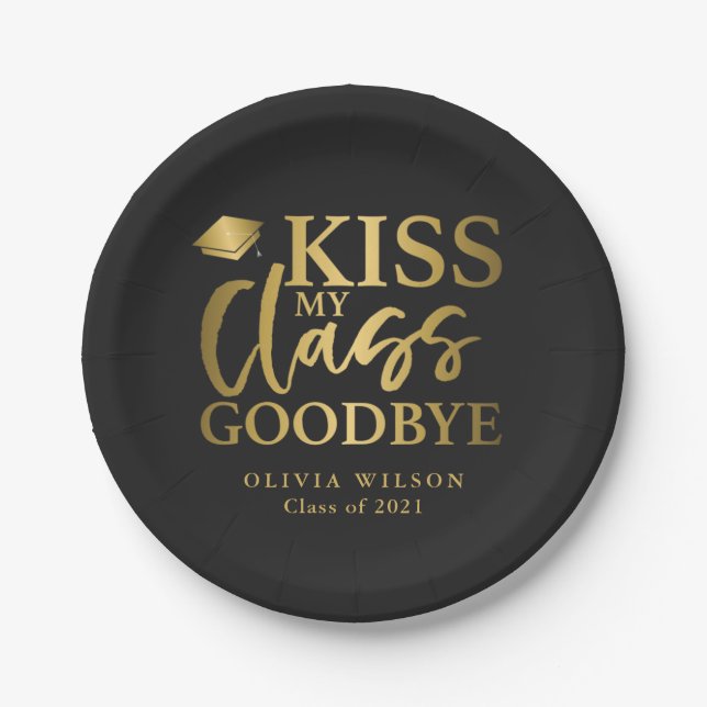 Kiss My Class Goodbye Elegant Graduation Party Paper Plates (Front)