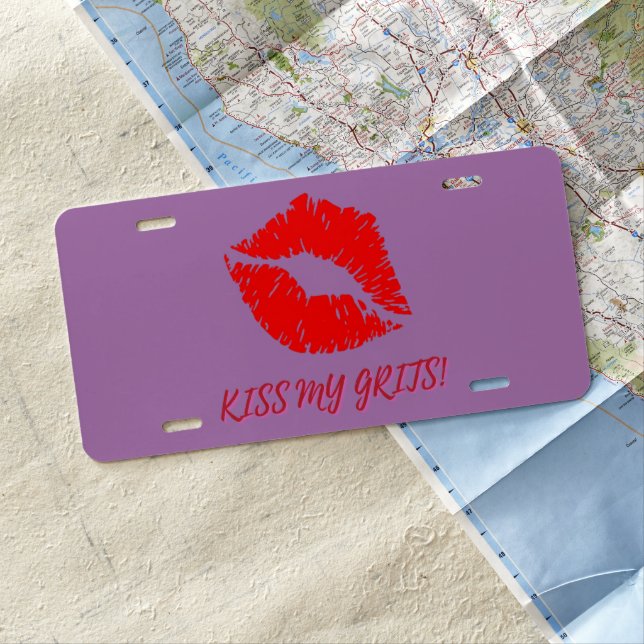 "Kiss My Grits" Car Truck Bike License Plate (In Situ)