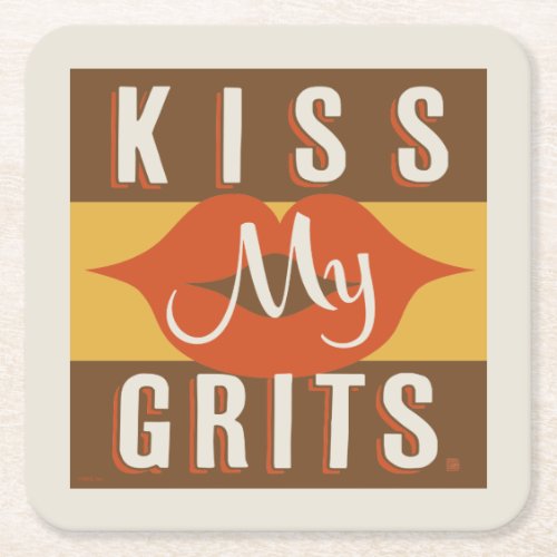 Kiss My Grits Square Paper Coaster
