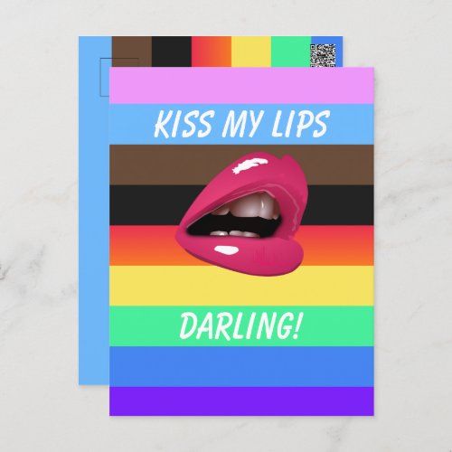 Kiss My Lips Darling Rainbow Flag ïâ _ LGBTQ Postcard