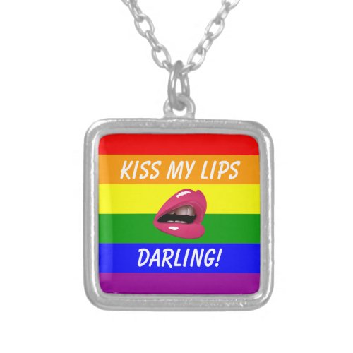 Kiss My Lips Darling Rainbow Flag ️ _ LGBTQ Silver Plated Necklace