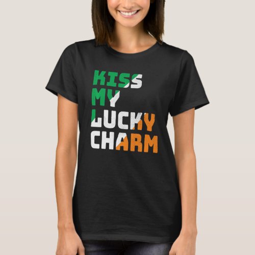 Kiss My Lucky Charm Ireland Flag Shamrock St Patri T_Shirt