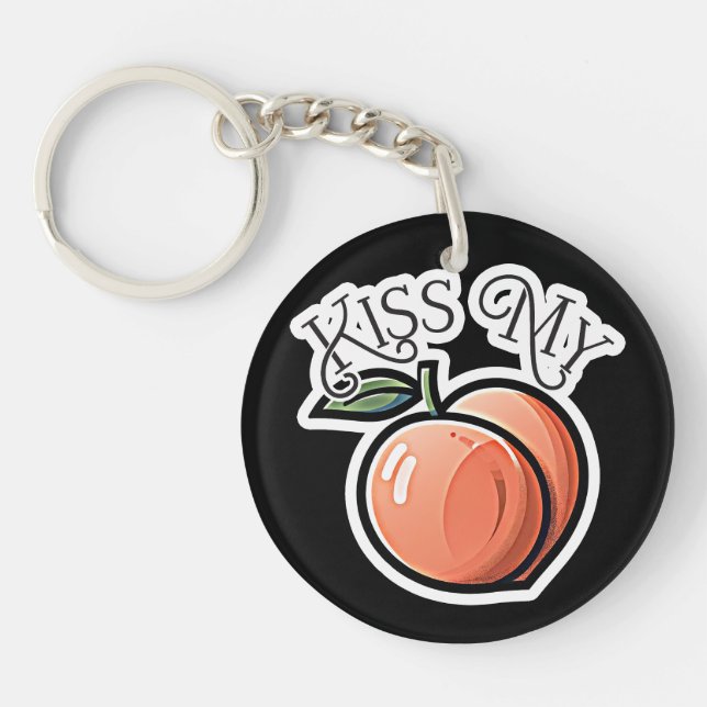 Kiss my Peach Peaches Funny Fruit Keychain (Front)
