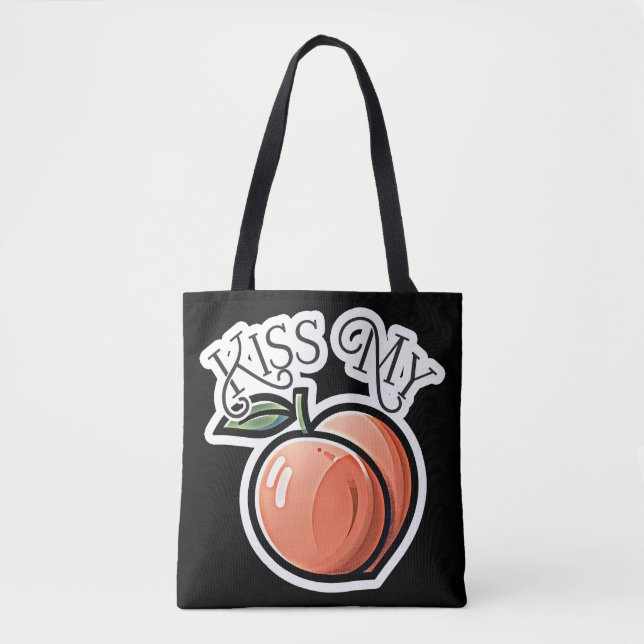 Kiss my Peach Peaches Funny Fruit Tote Bag (Front)