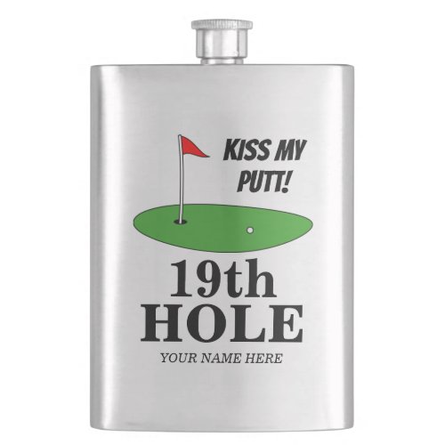 Kiss My Putt 19th Hole funny golfing gift custom F Flask