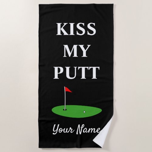 Kiss My Putt funny golf beach towel for golfer