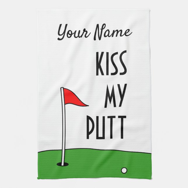 Kiss My Putt funny kitchen towel gift for golfers (Vertical)