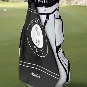Kiss My Putt Funny Lady Golfer Black  Golf Towel