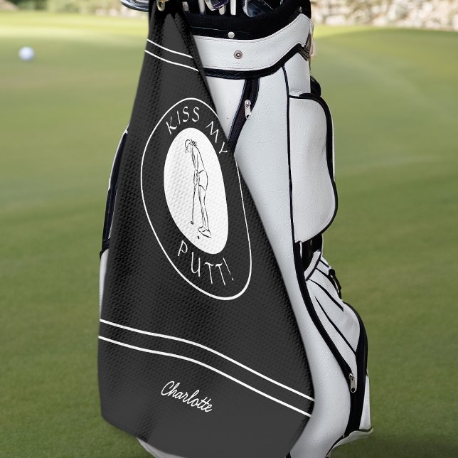 Kiss My Putt Funny Lady Golfer Black  Golf Towel (Creator Uploaded)