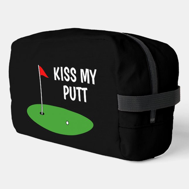 Kiss My Putt funny toiletry travel bag for golfer (Left Corner)
