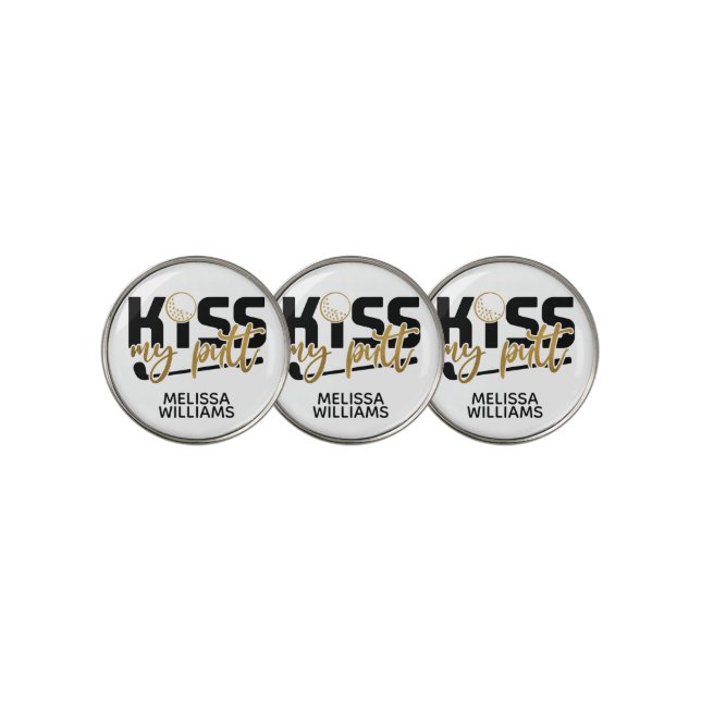 Kiss My Putt Monogram Gold Golf Ball Marker (3 Up)