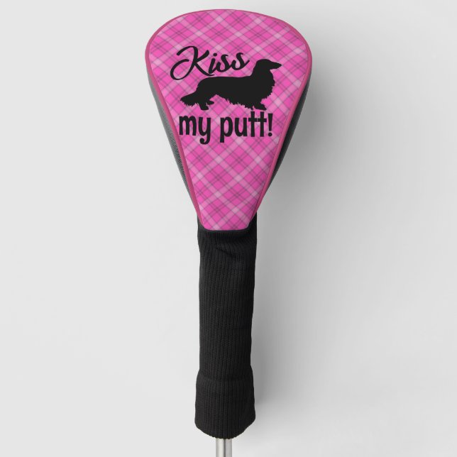 Kiss My Putt Plaid Dachshund Wood Golf Head Cover (Front)