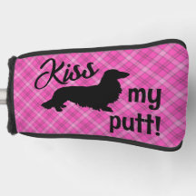 Kiss My Putt Plaid Wiener Dog Putter Head Cover