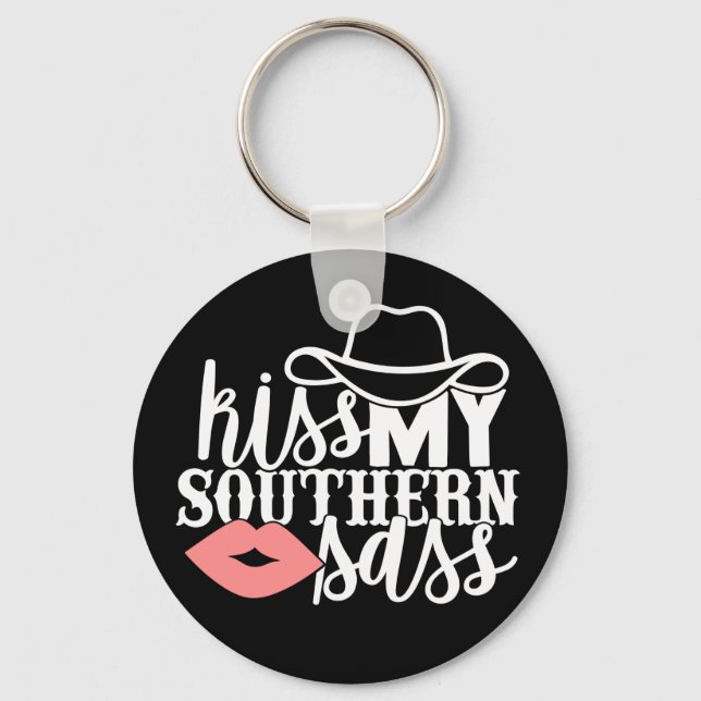 kiss My Sass Funny  Western Cowgirl Southern Keychain (Front)