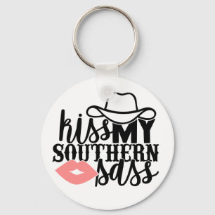 kiss My Southern Sass Funny Western Cowgirl Keychain