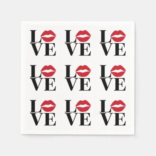Kiss of Love Modern Red Lips Paper Napkins