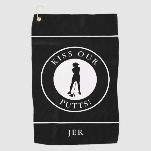 Kiss Our Putts Funny Golfer Silhouette Black   Golf Towel