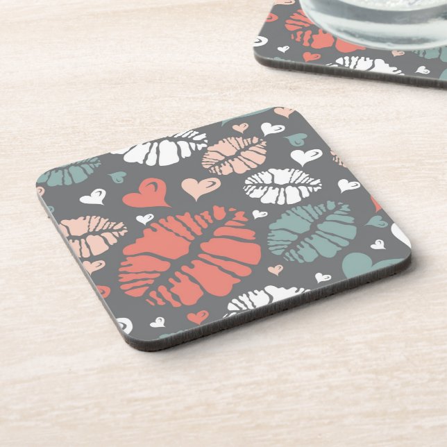 Kiss Print And Heart Pattern Beverage Coaster (Left Side)