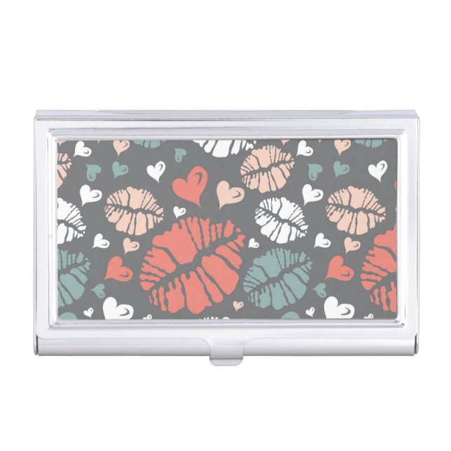 Kiss Print And Heart Pattern Business Card Case (Front)