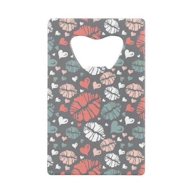 Kiss Print And Heart Pattern Credit Card Bottle Opener (Front)